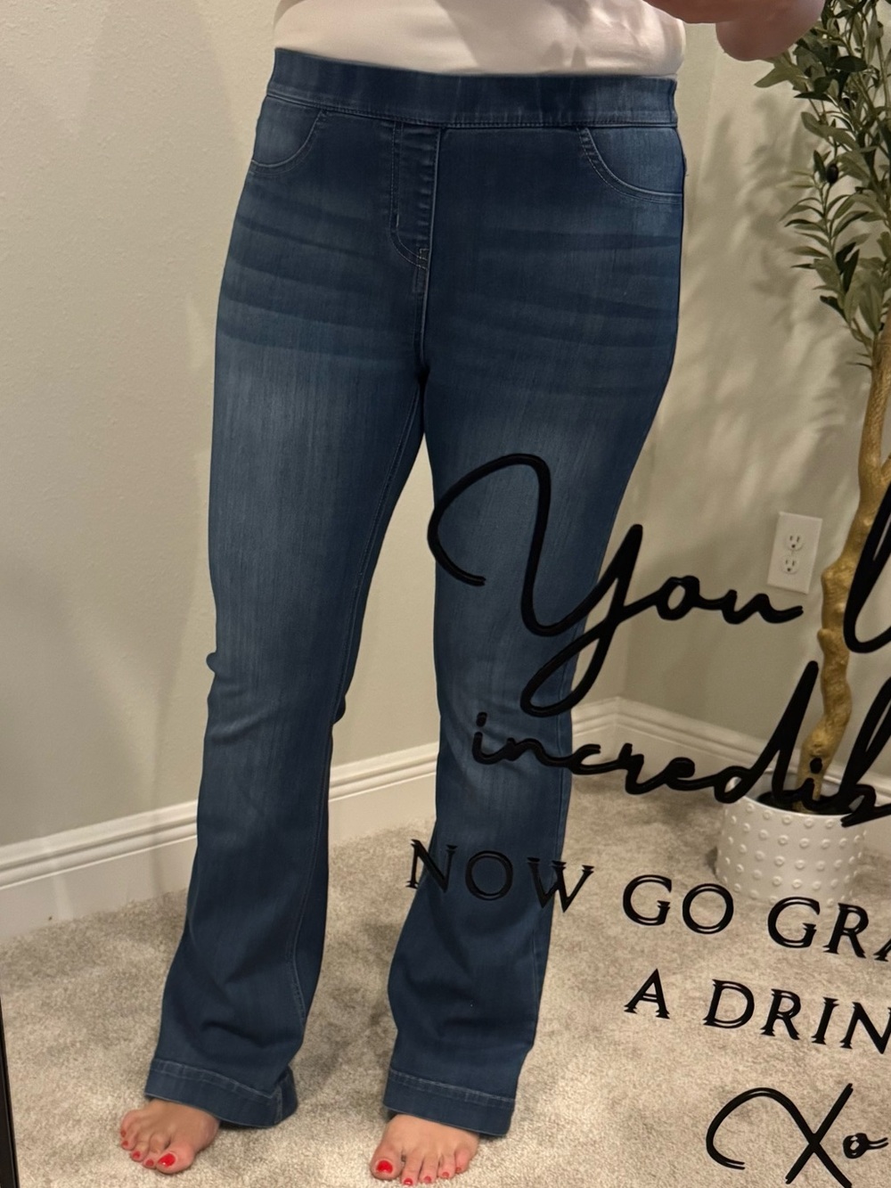 Cello Women's Blue Flare Pull-On Jeans